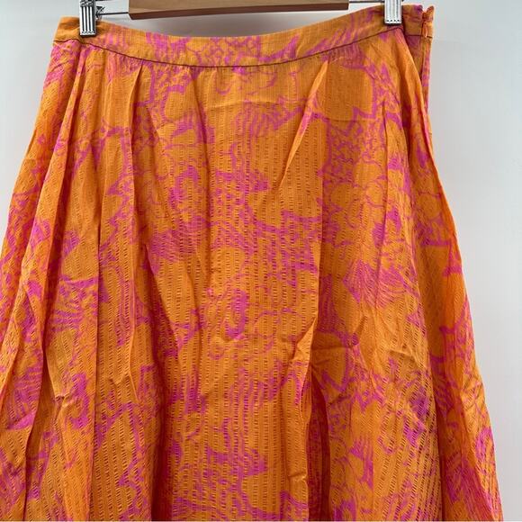 Tanya Taylor Jeana‎ Floral Pleated Midi Skirt in Ikat Flower Orange Sz 12 - Picture 3 of 9